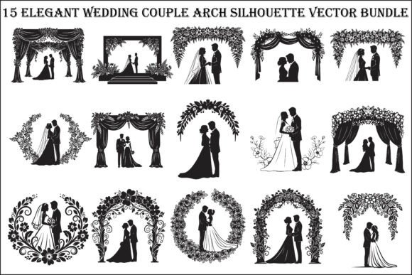 15 Elegant Wedding Couple Arch Silhouett Graphics