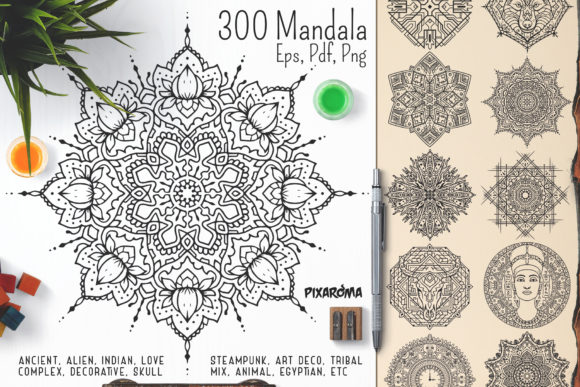 300 Mandala Ornaments: Premium Graphics & Illustrations