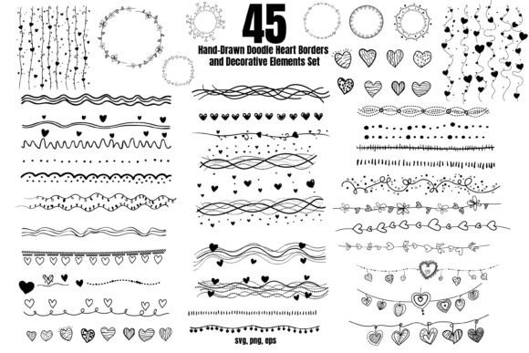 45 Whimsical Heart Doodles: Graphics & Illustrations for Creative Projects
