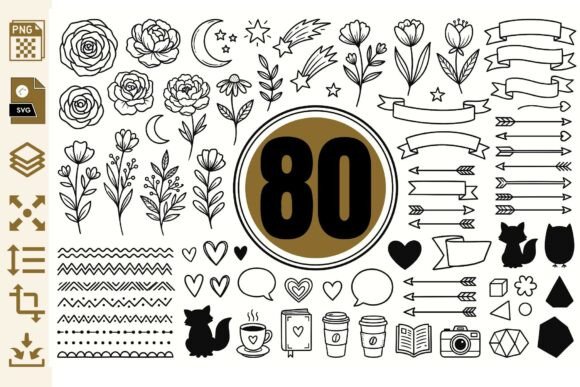 80 Hand Drawn Doodle Clipart PNG SVG