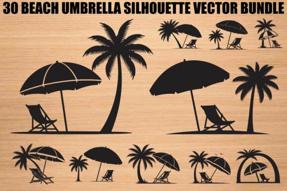 Beach Umbrella Silhouette Bundle: Graphics for Coastal Craft