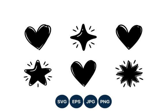 Black Hand Drawn Hearts and Stars: Graphics & Illustrations