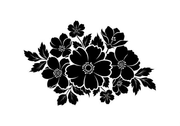 Black Silhouette Flowers and Leaves Graphics