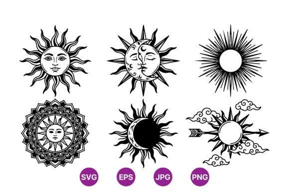 Celestial Sun and Moon SVG Set Graphics
