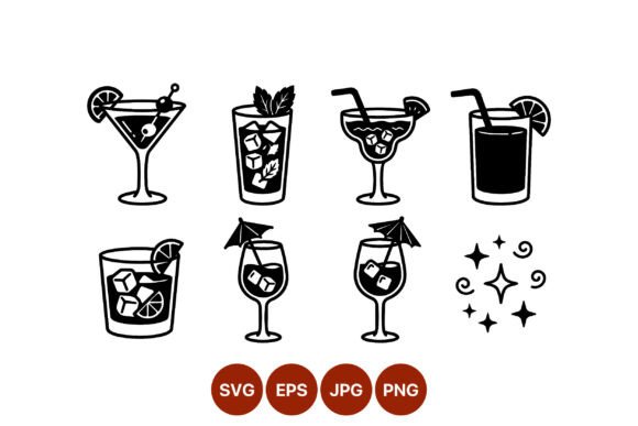 Cocktail Drinks Black Line Art Graphics
