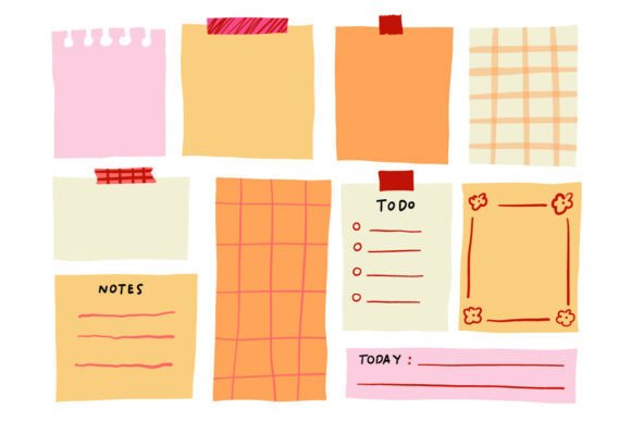 Colorful Sticky Notes Memo Planner SetAr Graphics & Illustrations