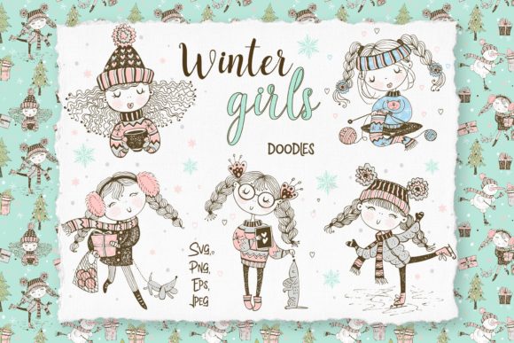 Cute Girls Winter Cliparts: Graphics & Illustrations