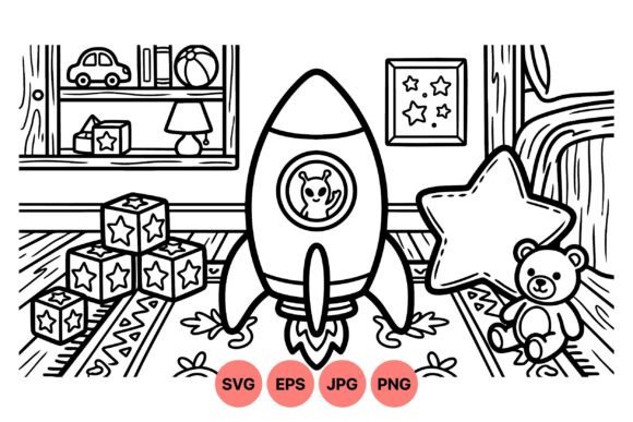 Cute Kids Rocket Toy Clipart: Graphics & Illustrations