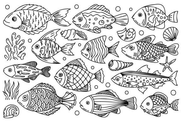 Fish Line Art Illustrations: Graphics for Crafters