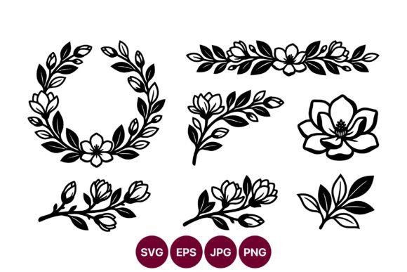 Floral Magnolia Wreath: Graphics & Illustrations