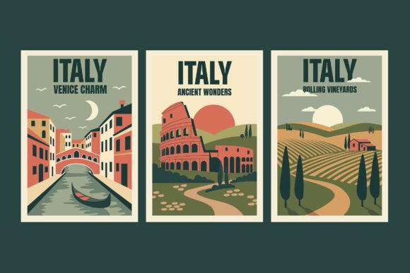 Italy Retro Travel Poster: Graphics & Illustrations