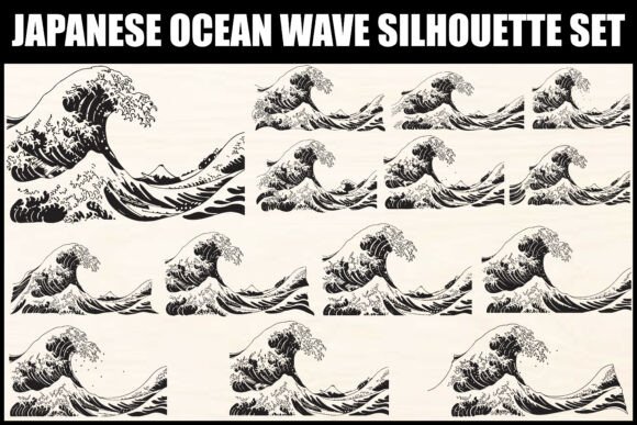 Japanese Ocean Wave Silhouette Set
