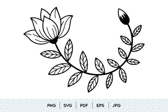 Lotus Flower Branch Line Art SVG: Graphics & Illustrations