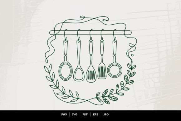 Minimal Kitchen Utensils Wreath SVG: Graphics & Illustrations