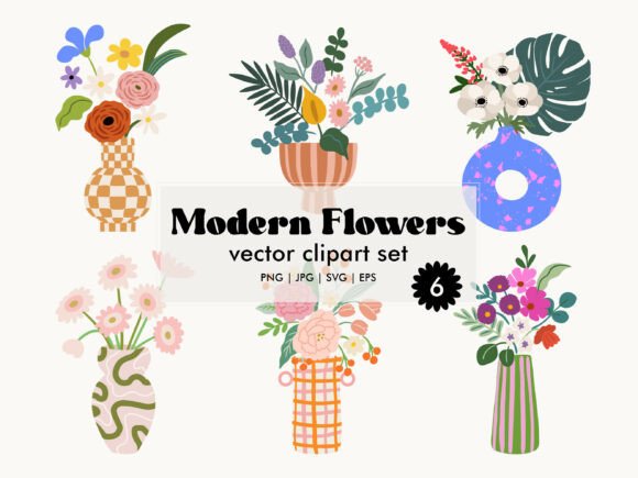 Modern Flowers Vector Clipart Set