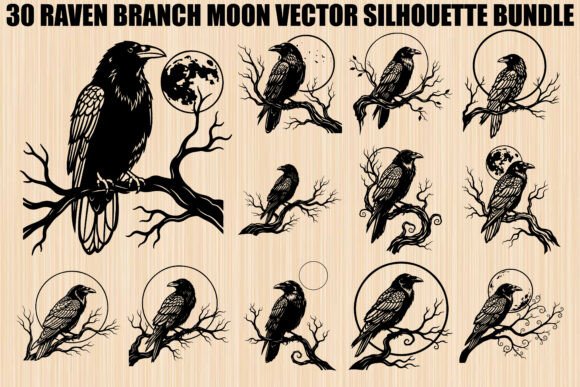 Raven Branch Moon Silhouette Bundle