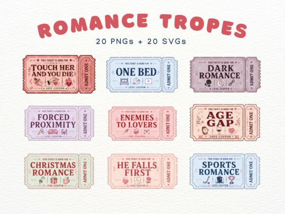 Romance Ticket Cliparts: Bookish Graphics & Illustrations