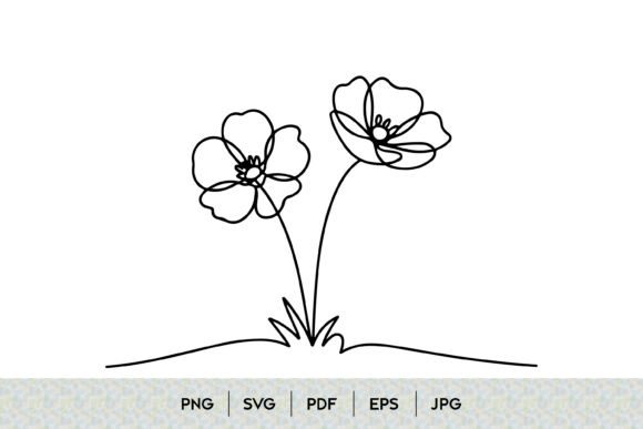 Simple Two Flowers Line Art Design Graphics
