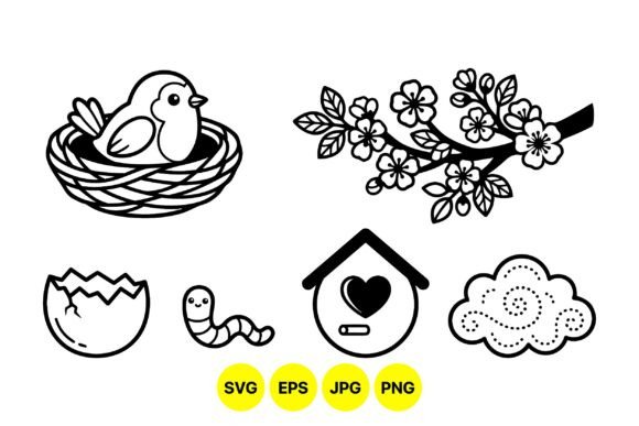 Spring Baby Bird Clipart Set: Graphics & Illustrations