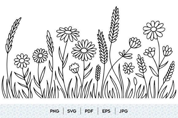 Wildflower Meadow Line Art: Graphics & Illustrations